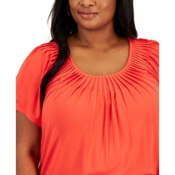 Style & Co. Plus Size 1X Vibrant Orange Pleat-Neck Casual Top NWOT - Picture 2 of 6